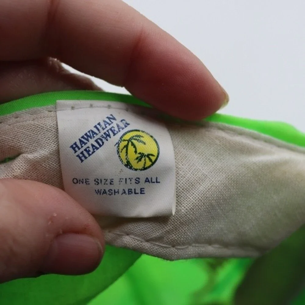 Hawaiian Headwear Vintage 90s Hawaii Neon Green Adjustable Hat Cap